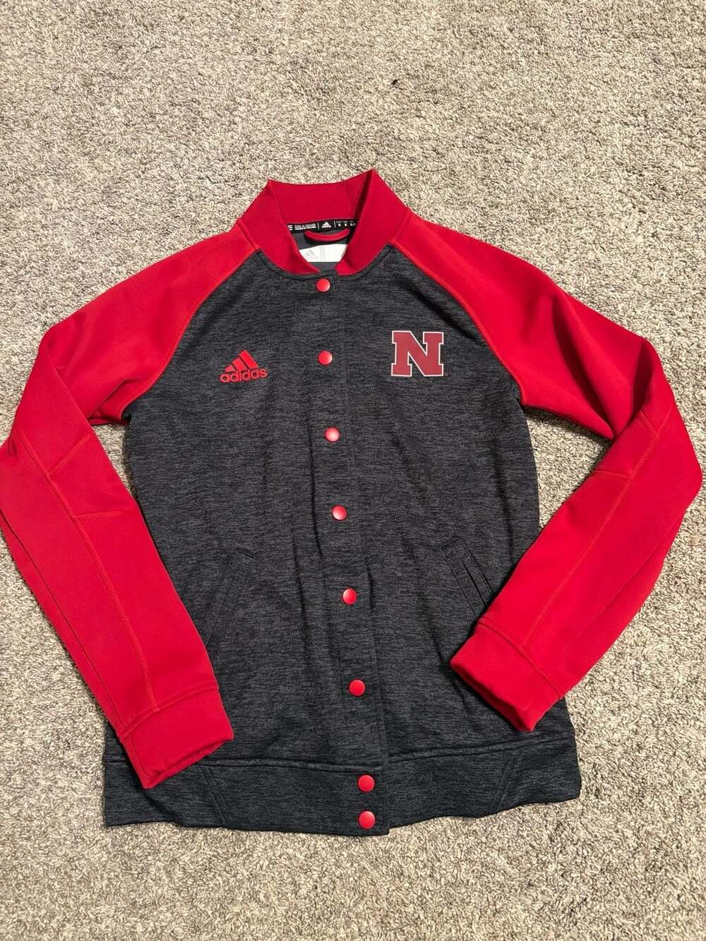 Adidas Nebraska Cornhuskers Varsity Jacket Size S Gray Red Climawarm